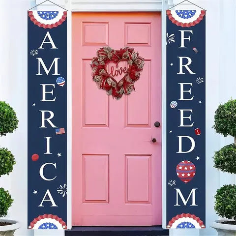 Πατριωτικό Σετ Πανό Ημέρα Ανεξαρτησίας America Freedom Κρεμαστή Σημαία Εξωτερικού Χώρου για Διακόσμηση Σπιτιού Αυλής