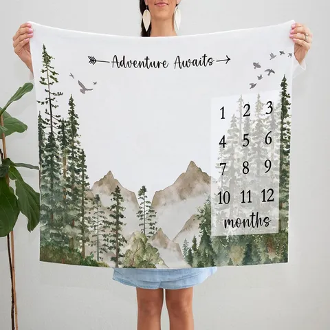 Forest Adventure Baby Milestone Blanket Soft Peach Skin Polyester Growth Chart Monthly Photography Backdrop For Newborn Gift