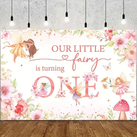Floral Fairy First Birthday Photography Backdrop Watercolor Mushroom Tree Photo Background For Baby Girl Shower Party Banner Decor
