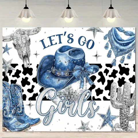 Disco Cowgirl Fotohintergrund Pongee Polyester Westliche Party Banner Cowboyhut Stiefel Buchstabenmuster Dekorativer Hintergrund