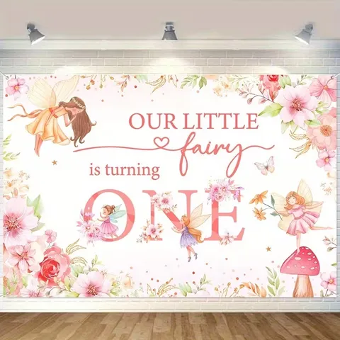 Floral Fairy First Birthday Photography Backdrop Watercolor Mushroom Tree Photo Background For Baby Girl Shower Party Banner Decor