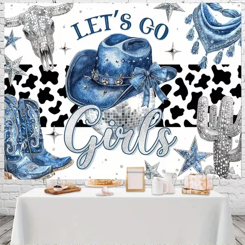 Disco Cowgirl Fotohintergrund Pongee Polyester Westliche Party Banner Cowboyhut Stiefel Buchstabenmuster Dekorativer Hintergrund