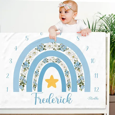 Baby Milestone Blanket Soft Polyester Rainbow Floral Growth Month Photography Prop Newborn Commemorative Record Backdrop Blanket