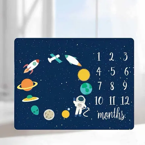 Polyester Baby Milestone Blanket Space Exploration Astronaut Rocket Pattern Printed Newborn Growth Record Photography Background Blanket