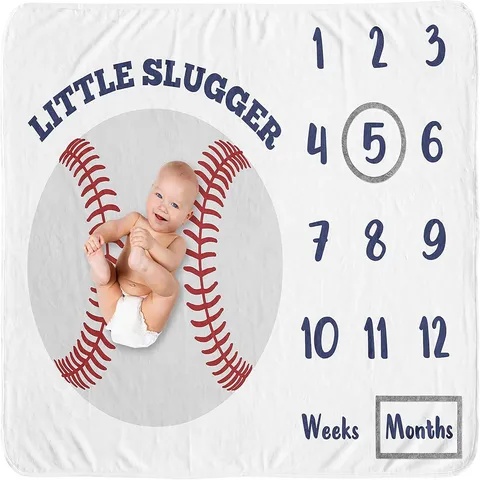 Baby Milestone Blanket Soft Polyester Sports Theme Newborn Monthly Growth Chart Photography Prop Background Rug For Infant