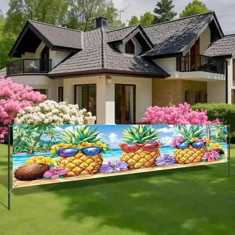 Tropical Pineapple Summer Party Banner Hawaii Theme Sunglasses Pattern Backdrop For Outdoor Garden Fence Decoration Polyester Cloth