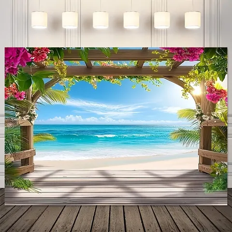Hawaii Beach Photography Backdrop Tropical Ocean Palm Tree Summer Party Banner Background Cloth Wall Hanging Decoration