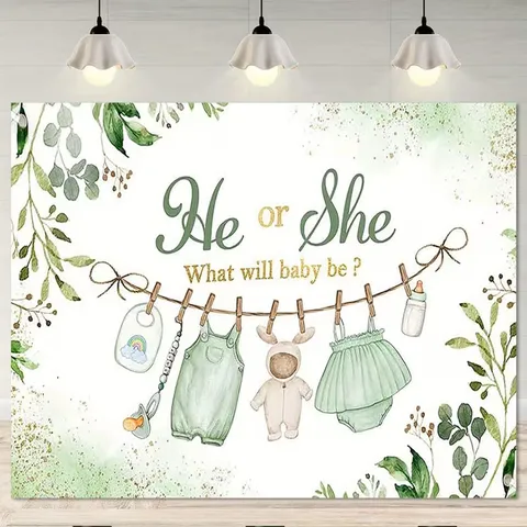 Gender Reveal Photography Backdrop Forest Watercolor Greenery Baby Shower Decorations Polyester Tapestry Photo Booth Background