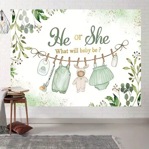 Gender Reveal Photography Backdrop Forest Watercolor Greenery Baby Shower Decorations Polyester Tapestry Photo Booth Background