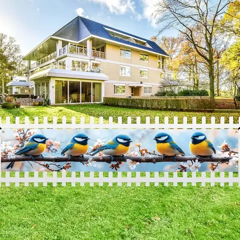 Outdoor Decorative Banner Blue Tit Bird Floral Print Courtyard Balcony Fence Backdrop Polyester Garden Flag Tapestry Wall Decor