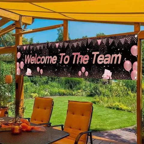 Welcome To The Team Banner Black Pink Theme Polyester Decoration Balloon Pennant Print Hanging Banner For Office School Welcome Party