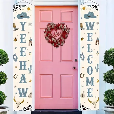 Set di Banner per Portico a Tema Cowboy Occidentale Welcome Yeehaw Insegne per Porte per Feste per Bambini Decorazioni per la Casa Bandiere Decorative in Poliestere