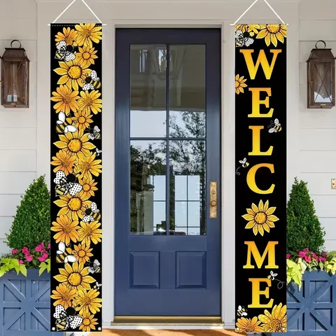 Zonnebloem Bij Thema Welkom Veranda Banner Lente Pastorale Stijl Deur Ophangen Bord Outdoor Indoor Polyester Decoratieve Couplet Set