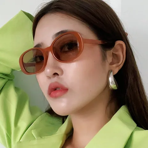 Gafas de Sol Ovaladas Retro Mujer Hombre Estilo Ins Hip Hop Marco de PC Lente de AC UV400 Gafas de Moda Accesorio