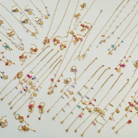 Pastoral Gold Stainless Steel Enamel Flower Jewelry Set Shell Colorful Beads Bee Bird Dangle Earrings Necklace Bracelet