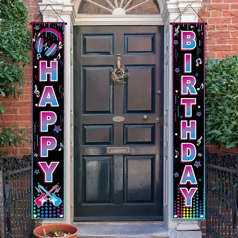 Music Themed Birthday Party Porch Banner Set Rock Roll Neon Headphones Guitar Decorative Hanging Couplet For Men Women