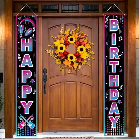 Music Themed Birthday Party Porch Banner Set Rock Roll Neon Headphones Guitar Decorative Hanging Couplet For Men Women