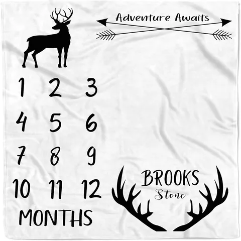 Baby Monthly Milestone Blanket Forest Adventure Deer Horn Photography Backdrop Soft Polyester Peach Skin Growth Tracker Tapestry For Infants