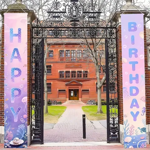 Bannière de Porche d'Anniversaire Thème Monde Sous-Marin Rêveur en Polyester Drapeaux Suspendus Écailles de Sirène pour Décoration de Fête d'Anniversaire d'Enfants