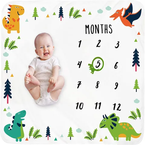 Baby Milestone Blanket Dinosaur Forest Theme Newborn Monthly Growth Record Blanket Peach Skin Fabric Photography Prop Nursery Decor
