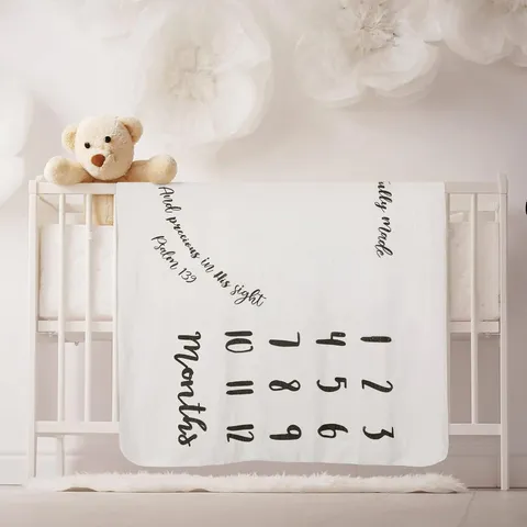 Baby Milestone Growth Blanket Polyester White Background Newborn Month Chart Photography Prop Soft Nursery Keepsake Blanket