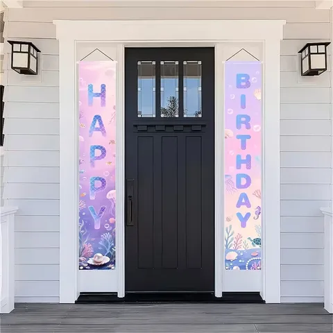 Bannière de Porche d'Anniversaire Thème Monde Sous-Marin Rêveur en Polyester Drapeaux Suspendus Écailles de Sirène pour Décoration de Fête d'Anniversaire d'Enfants