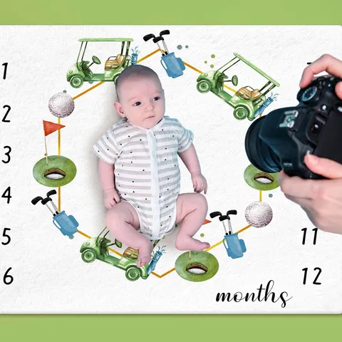 Golf Theme Baby Milestone Blanket Polyester Peach Skin Infant Monthly Growth Record Backdrop Photography Props For Newborn Boys Girls