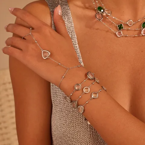 Juego de Collar y Pulsera de Acero Inoxidable con Diamantes de Imitación Estilo Ins Pulsera Hand Chain de Corazón para Mujer Joyería de Viaje