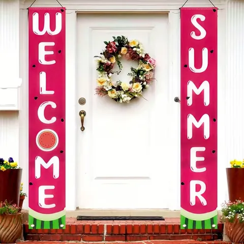 Summer Watermelon Porch Banner Welcome Summer Door Sign Decorative Hanging Flag For Home Garden Party Outdoor Wall Decor