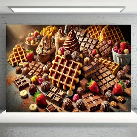 Fondo de Fotografía de Gofre de Chocolate Decoración Realista para Pastelería Tapiz de Pared con Impresión Digital Utilería de Fotos