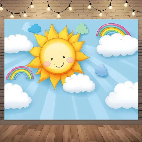 Cartoon Cartoon Sun Rainbow Cloud Photography Backdrop Cute School Event Decoration Printed Polyester Backdrop Fabric For Photo Studio Kids Party Backdrop