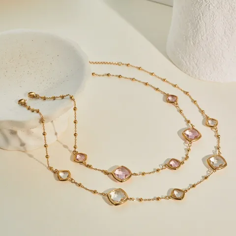 Stainless Steel Vacation Style Bezel Set Rhinestone Pendant Necklace For Women 18K Gold Plated Minimalist Chic Jewelry Jewelry For Party Vacation