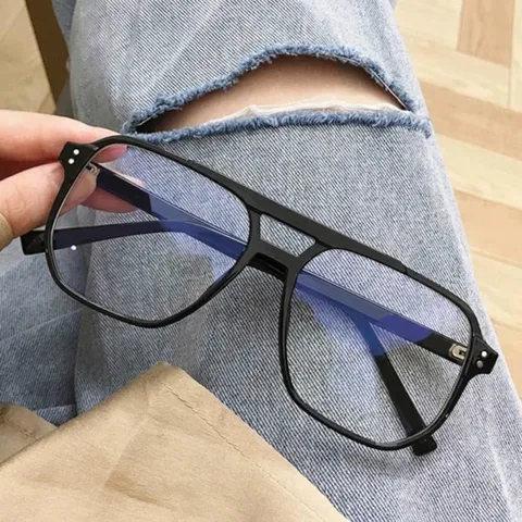 Retro Doppelsteg Brillengestell Mit Blaulichtschutz Für Damen Herren Polycarbonat Rahmen Acryl Gläser Japanischer Großer Eckiger Optische Brille
