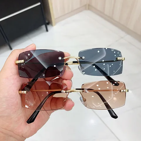 Fashion Rimless Sunglasses For Women Lightweight Cut-Edge Rectangular Gradient Lens Hip-Hop Style Metal Frame Sun Glasses UV400