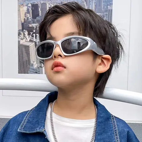 Kids Y2K Futuristic Sunglasses Boys Fashion Cycling Sports Shades Trendy Irregular Wrap Rimless Sun Glasses For Outdoor Party Streetwear Accessories