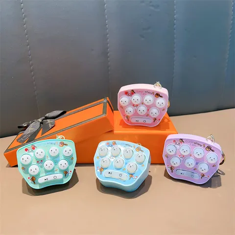 Mini Whack-A-Mole Game Console Keychain Creative Decompression Luminous Handheld Game Electronic Toy Pendant With Bell For Kids Gift Bag Accessories