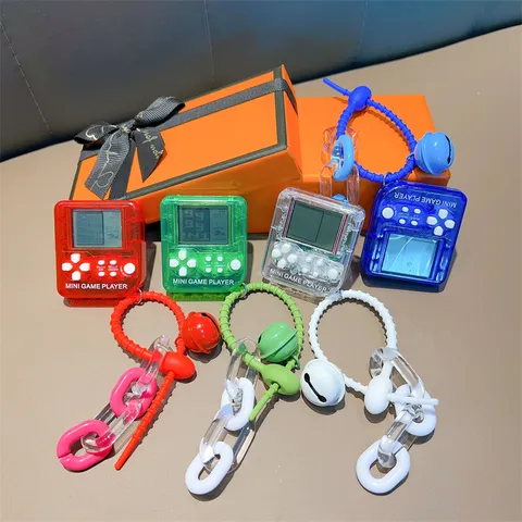 Mini Retro Game Player Keychain Square Tetris Electronic Handheld Console Bag Pendant With Metal Bell Toy For Kids Gift