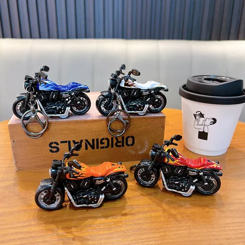 Simulation Pull-Back Motorcycle Model Keychain Alloy Plastic Heavy Mechanical Bike Key Ring Pendant Toys Gifts For Kids Car Key Accessory