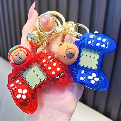 Mini Console di Gioco Portatile Capybara Portachiavi Simpatico Controller per Cartoni Animati Antistress Puzzle Pendente con Campanello d'Oro
