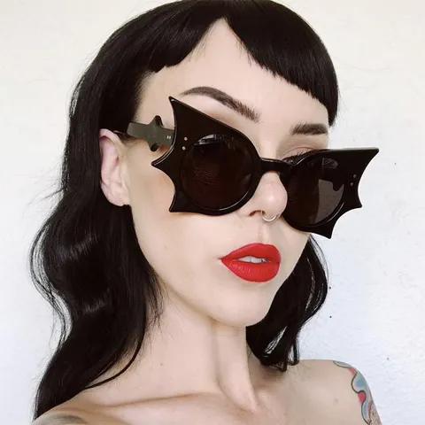 Gafas de Sol de Moda con Forma de Murciélago para Fiesta de Halloween Gótico Punk Gafas de Sol UV400 Policarbonato Montura Irregular para Hombre Mujer Cosplay