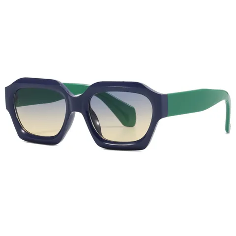 Lunettes de Soleil Polygone Vintage pour Femmes Hommes Rétro Blocage de Couleur Tendance Individuelle UV400 Protection Solaire
