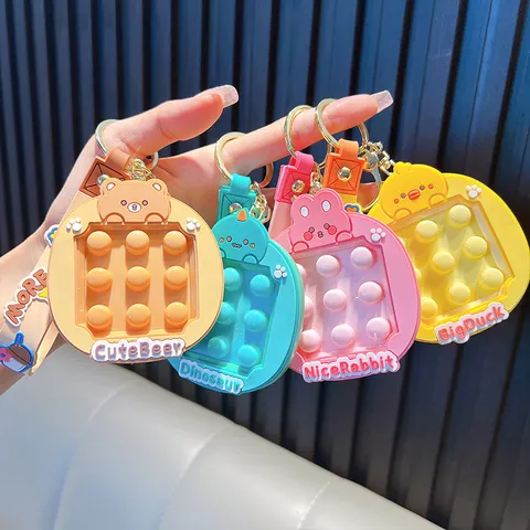 Cartoon Animal Squishy Keychain PVC Stress Relief Toy Pop-it Sensory Bag Pendant Cute Bear Rabbit Duck For Gift Party Universal