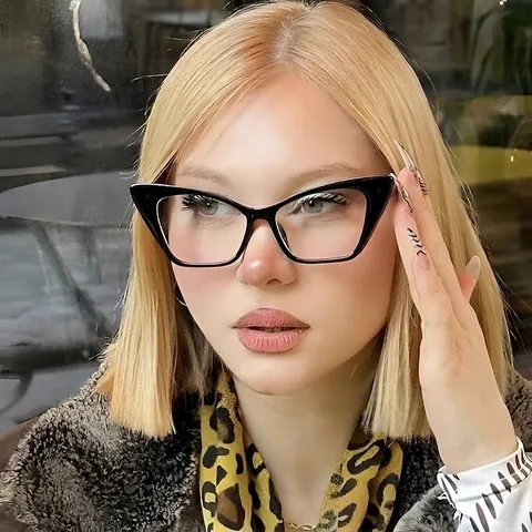 Women Cat Eye Anti Blue Light Glasses Frame Retro Literary Clear Lens Eyeglasses Fashion Decorative PC Eyewear For Office Daily