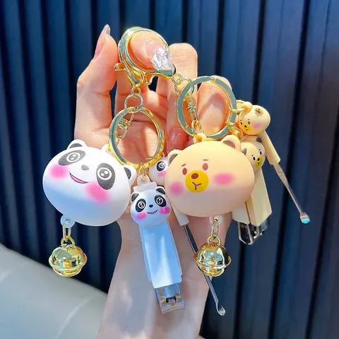 Cute Cartoon Animal Head Keychain Portable Multi-Functional Nail Clipper Ear Spoon Accessory Bag Charm Pendant Gift For Students