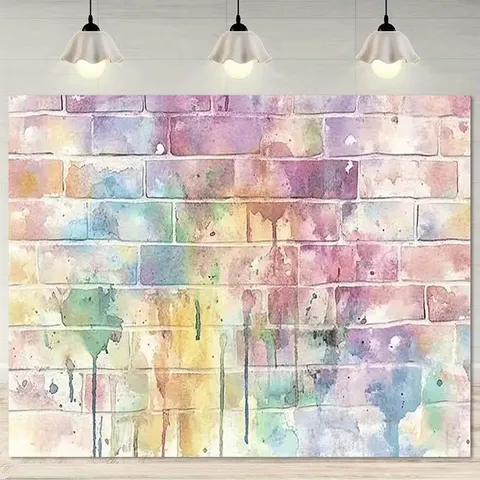 Rainbow Watercolor Brick Wall Photography Background Colorful Smudge Party Decoration Indoor Outdoor Studio Backdrop Tapestry