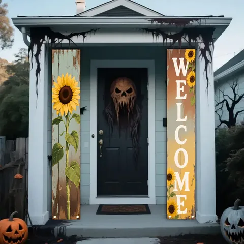 Retro Sunflower Porch Banners Welcome Decorative Hanging Flags For Front Door Home Garden Outdoor Rustic Fall Decor