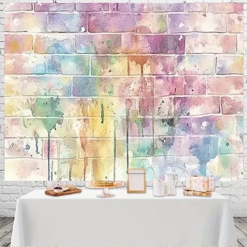 Rainbow Watercolor Brick Wall Photography Background Colorful Smudge Party Decoration Indoor Outdoor Studio Backdrop Tapestry