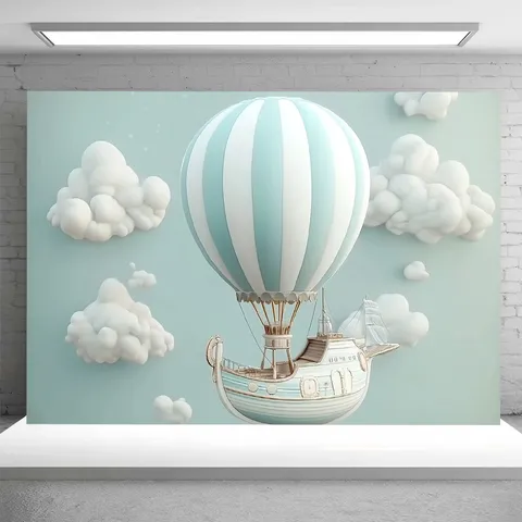 Dreamy Hot Air Balloon Spaceship Photography Backdrop 3D Clouds Adventure Theme Party Decoration Pongee Background Cloth