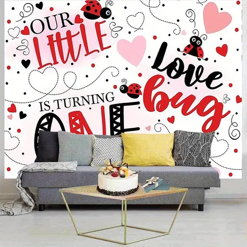 Toile de Fond Photographie Anniversaire Coccinelle pour Décoration de Fête de Premier Anniversaire Bébé Tissu de Fond en Polyester à Pois Noirs et Rouges Accessoires de Studio Photo