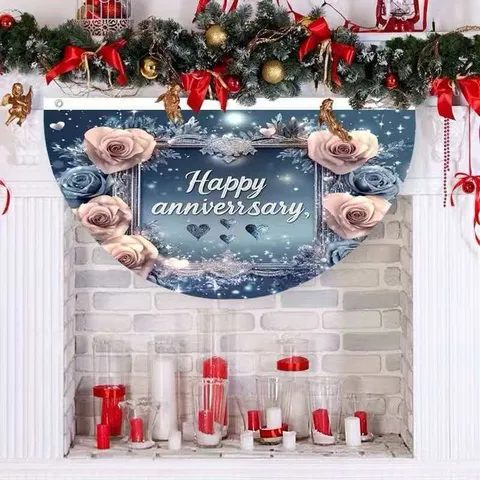 Happy Anniversary Fan Shaped Flag Polyester Rose Floral Bunting Banner For Anniversary Party Home Yard Hanging Decoration